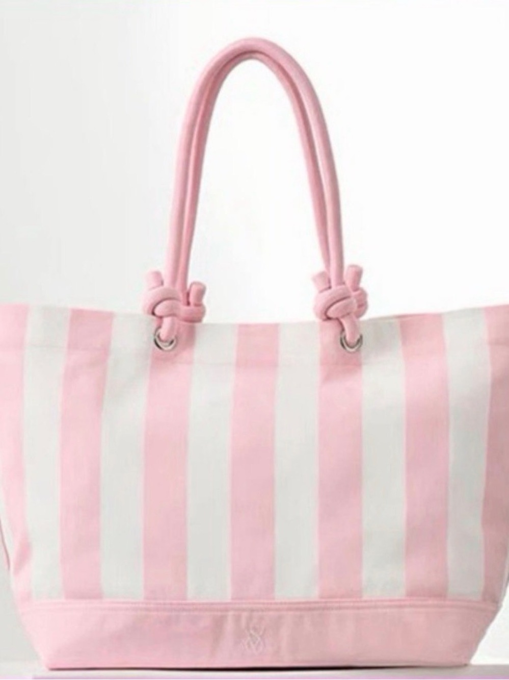 Victoria's Secret Pink & White Striped Knot-Handle Tote